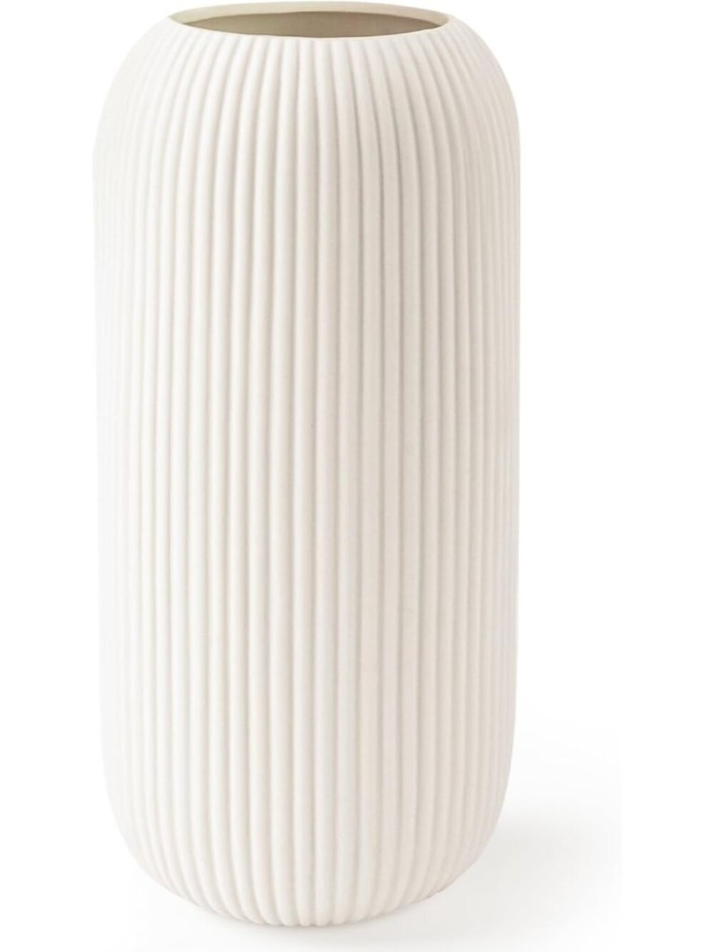 Modern Small White Ceramic Vase Flowers Ribbed Textured Farmhouse Home Livings